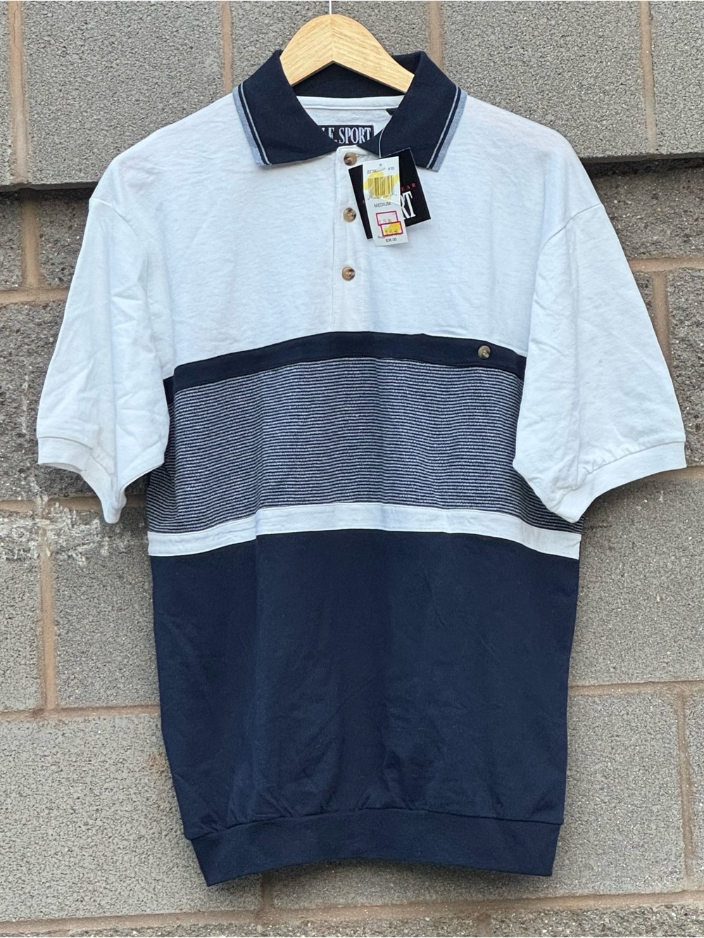 Men's Vintage 90’s M.E. Sport Colorblock Striped Polo NWT Deadstock Medium